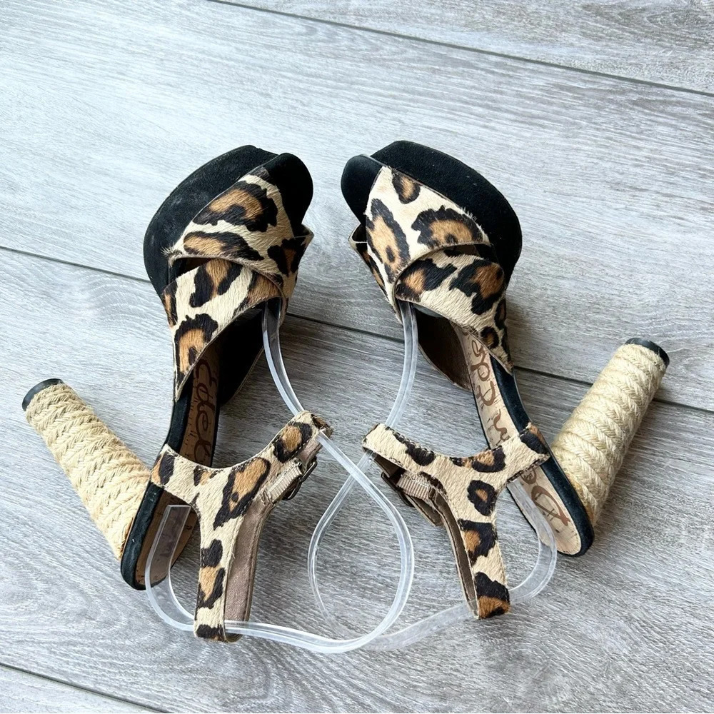 Sam Edelman Sqaure Toe Calf Hair Platform Heel Sandals - Picture 8 of 14